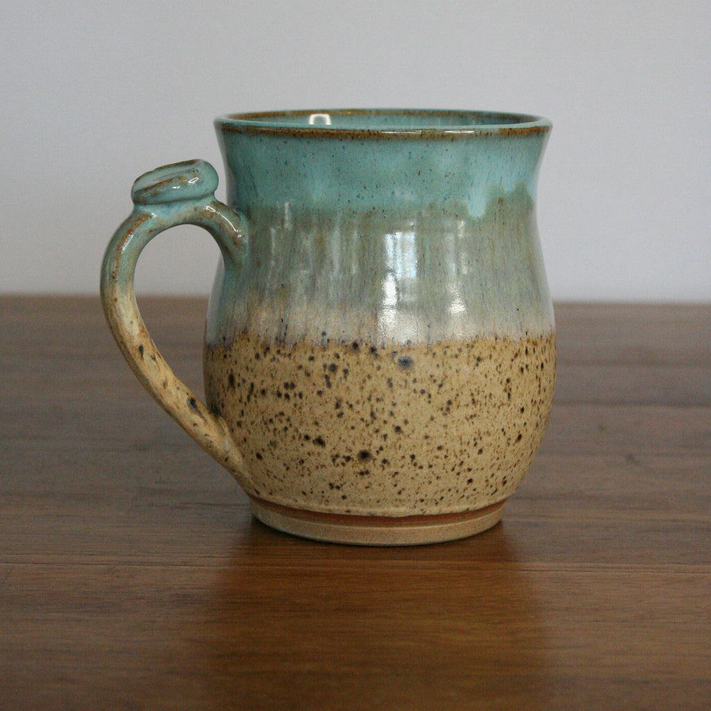 Handmade Sea Breeze glaze large mug, thrown stoneware pottery by Emma Kathryn Pottery