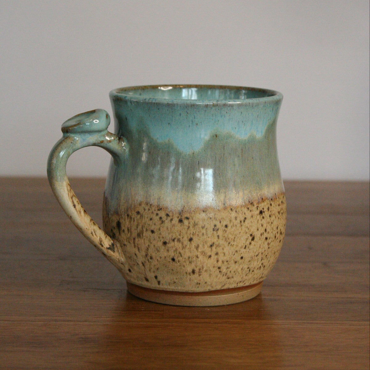 Handmade Sea Breeze glaze large mug, thrown stoneware pottery by Emma Kathryn Pottery