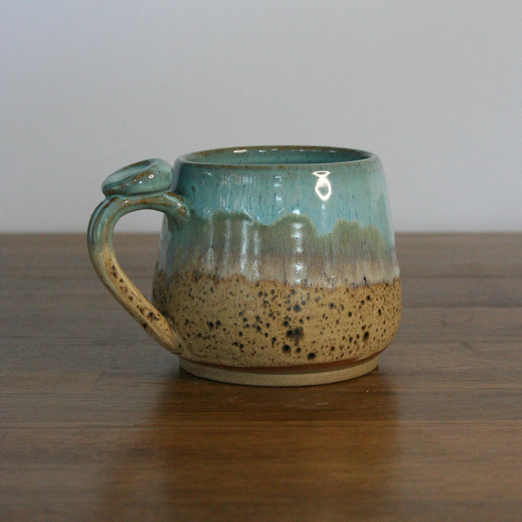Handmade Sea Breeze glaze small mug, thrown stoneware pottery by Emma Kathryn Pottery