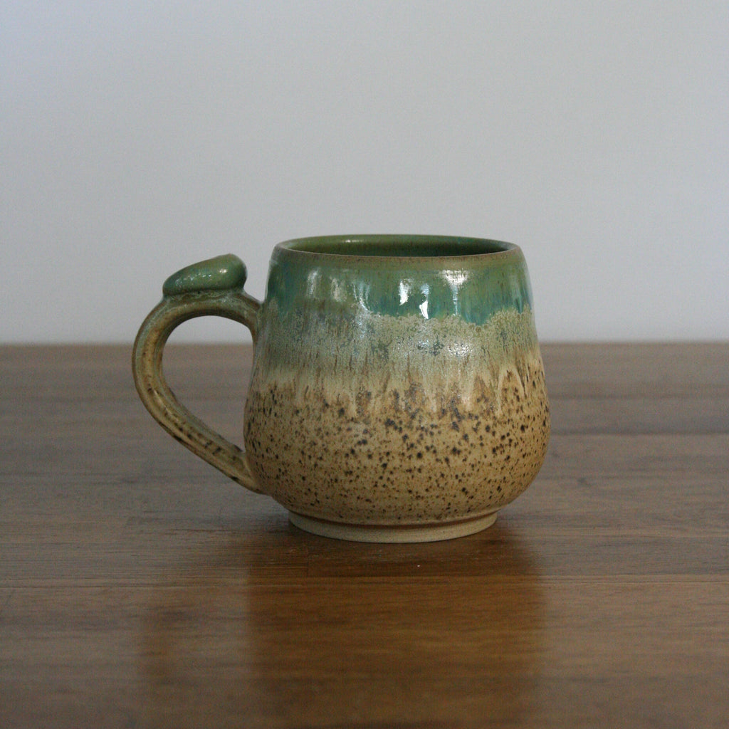 Handmade Woodland glaze small mug, thrown stoneware pottery by Emma Kathryn Pottery