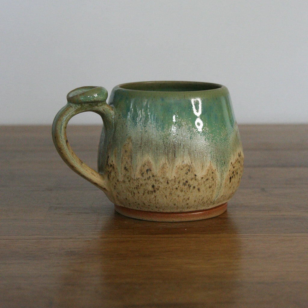 Handmade Woodland glaze small mug, thrown stoneware pottery by Emma Kathryn Pottery
