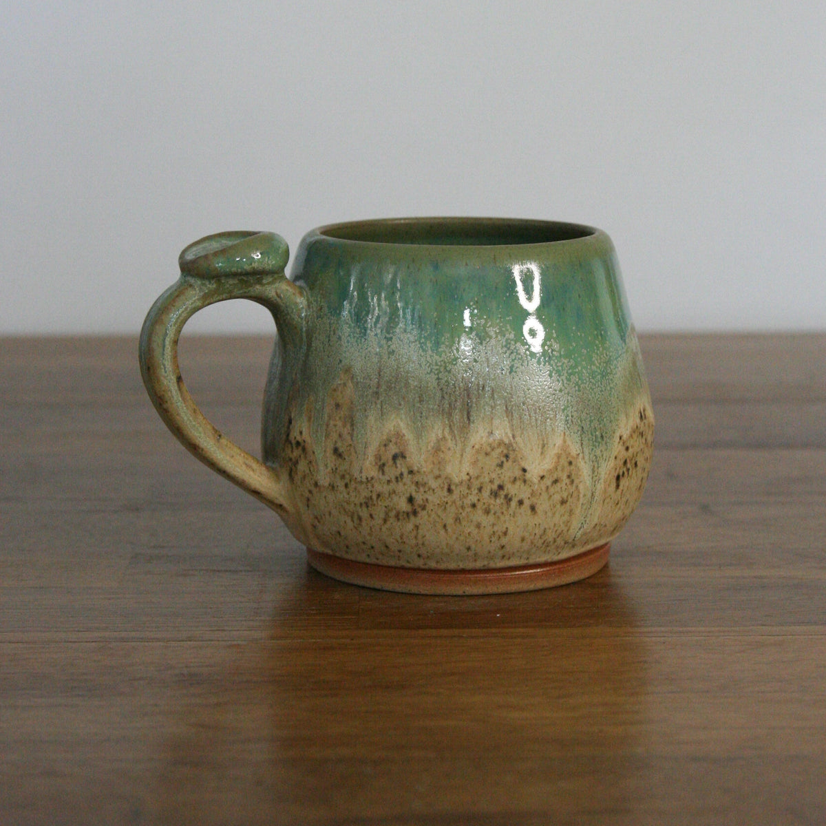 Handmade Woodland glaze small mug, thrown stoneware pottery by Emma Kathryn Pottery