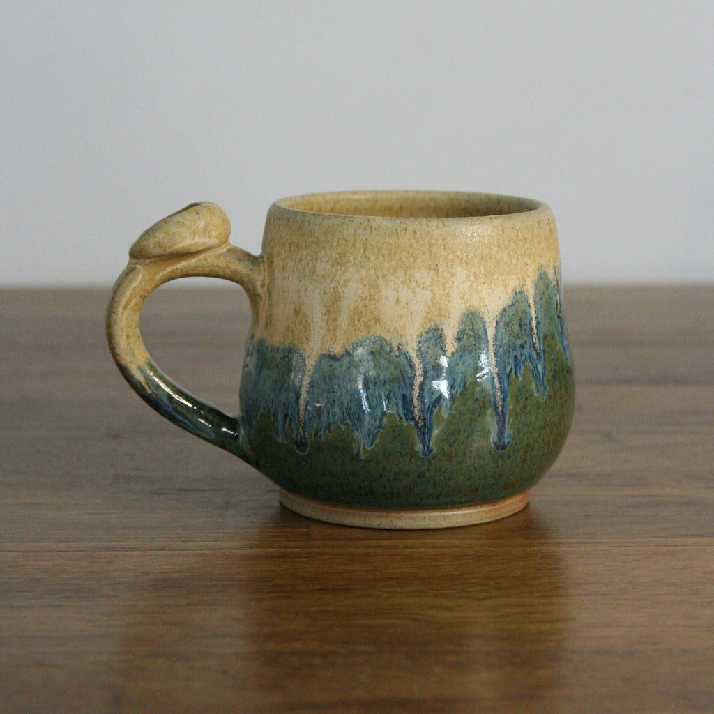 Handmade Rocky Hillside glaze small mug, thrown stoneware pottery by Emma Kathryn Pottery
