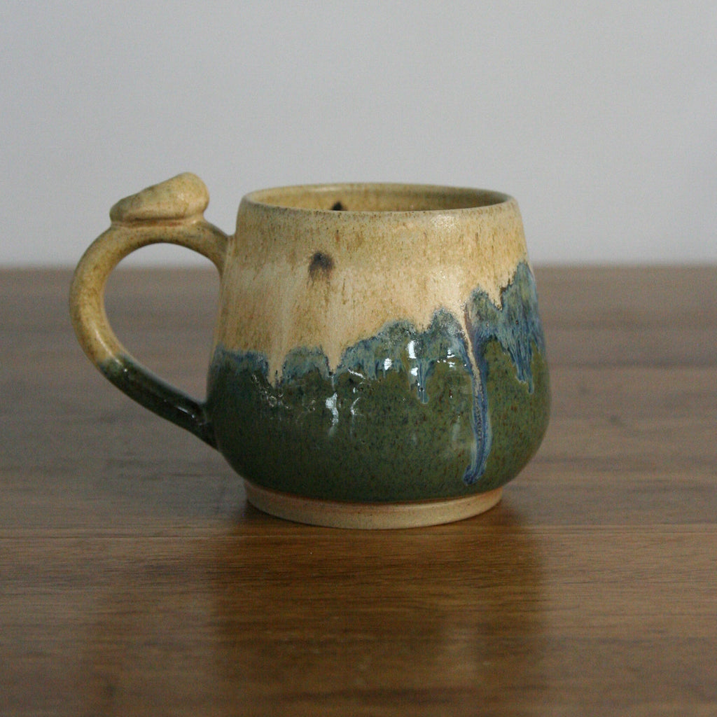 Handmade Rocky Hillside glaze small mug, thrown stoneware pottery by Emma Kathryn Pottery