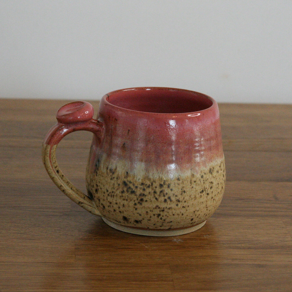 Handmade Pink Peony glaze small mug, thrown stoneware pottery by Emma Kathryn Pottery