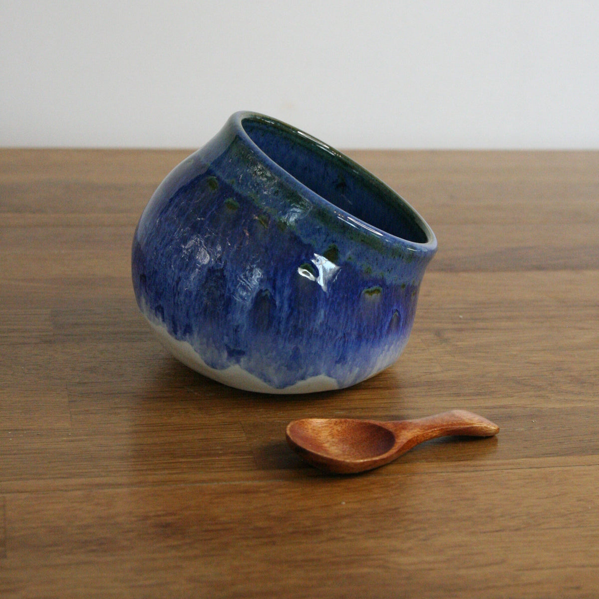Handmade Cornflower glaze salt pig, thrown stoneware pottery by Emma Kathryn Pottery