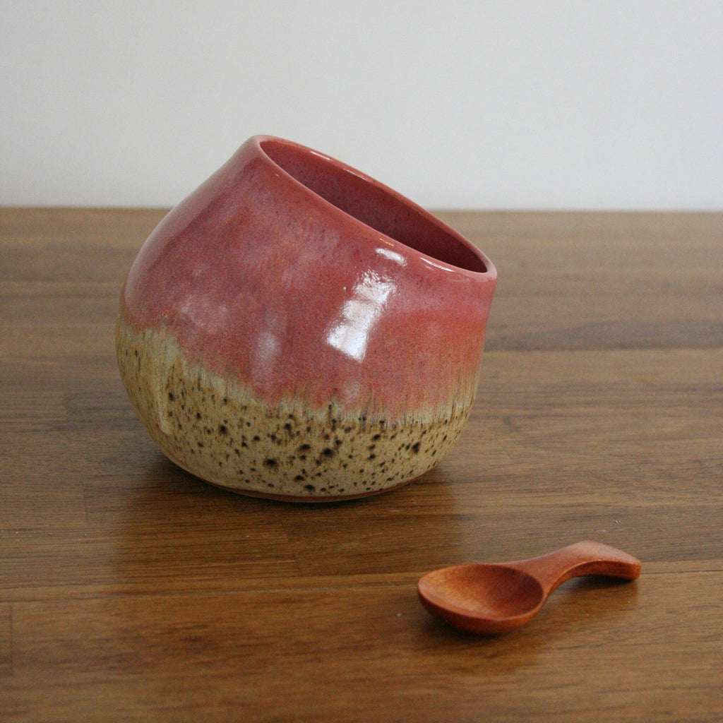 Handmade Pink Peony glaze salt pig, thrown stoneware pottery by Emma Kathryn Pottery