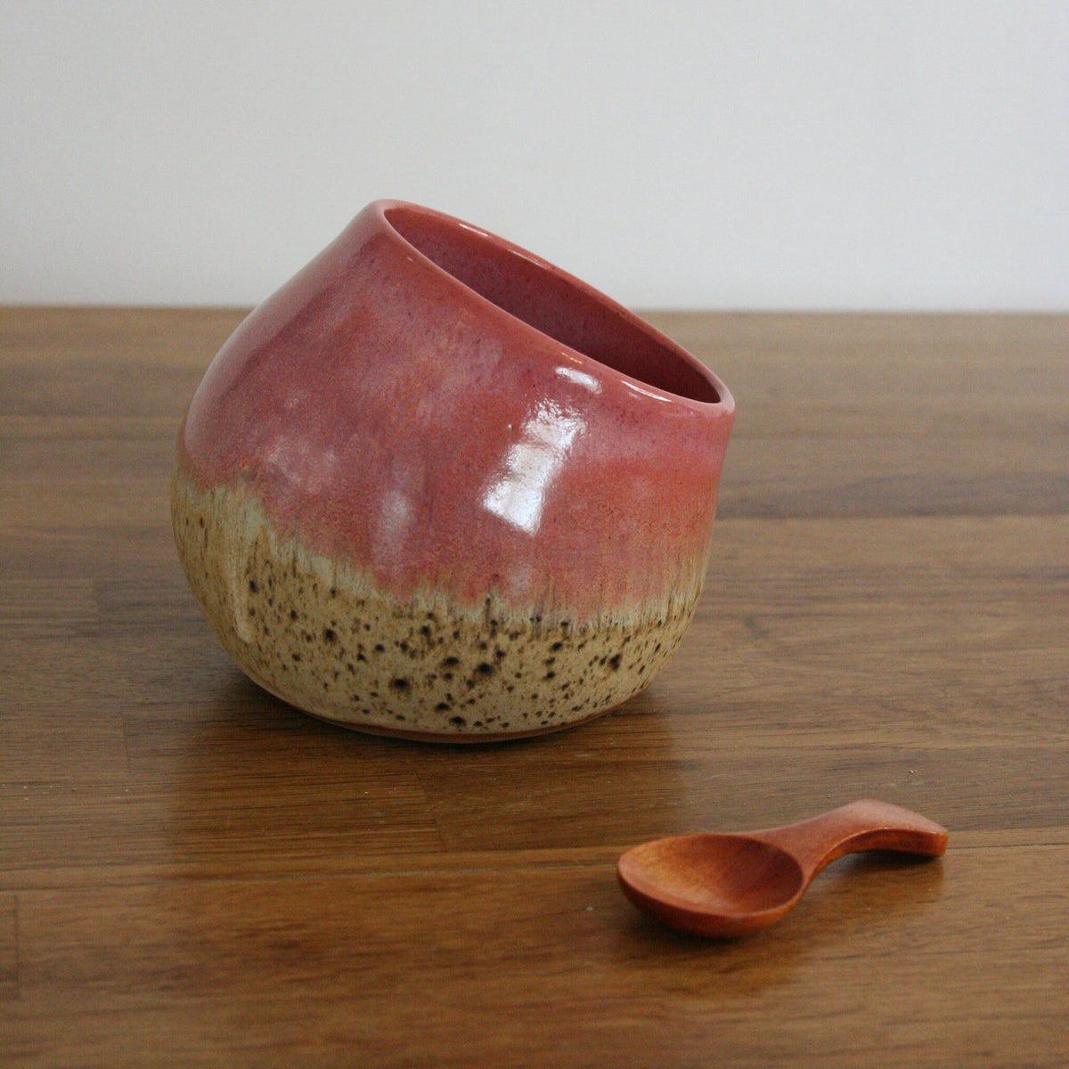 Handmade Pink Peony glaze salt pig, thrown stoneware pottery by Emma Kathryn Pottery