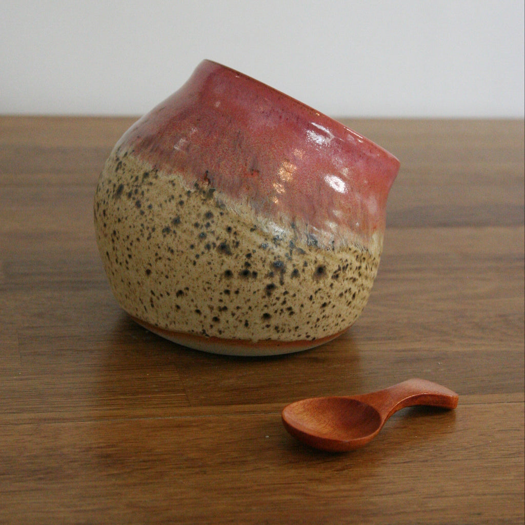 Handmade Pink Peony glaze salt pig, thrown stoneware pottery by Emma Kathryn Pottery