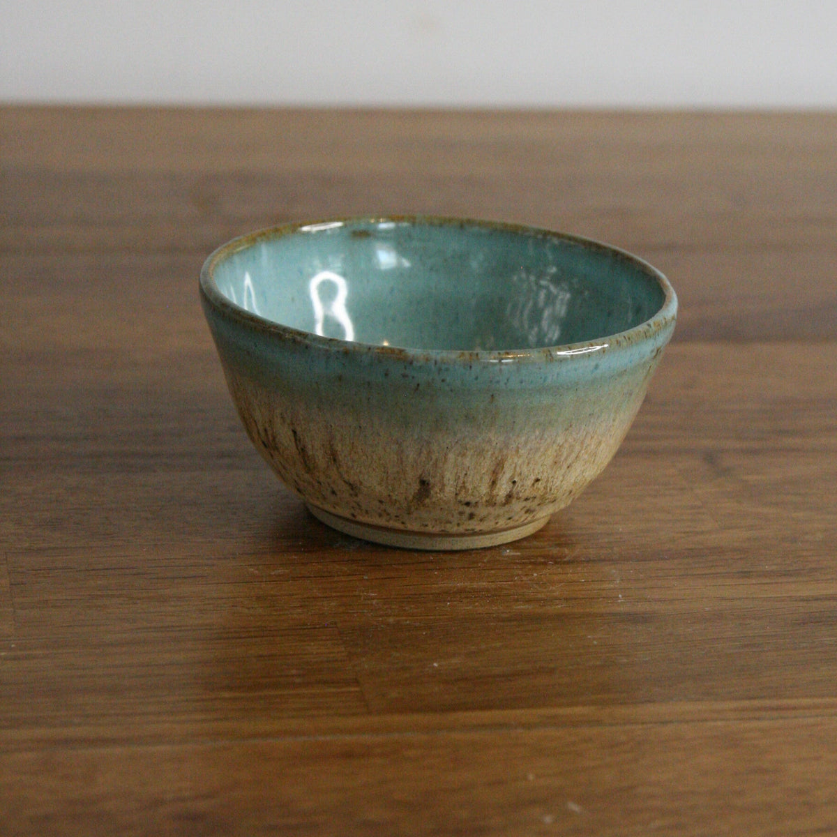 Handmade Sea Breeze glaze dip bowl, thrown stoneware pottery by Emma Kathryn Pottery