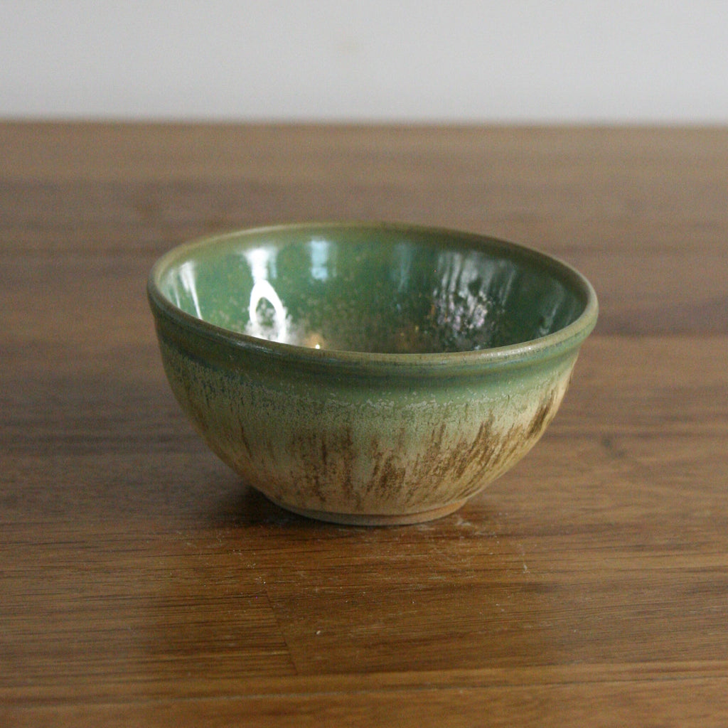 Handmade Woodland glaze dip bowl, thrown stoneware pottery by Emma Kathryn Pottery