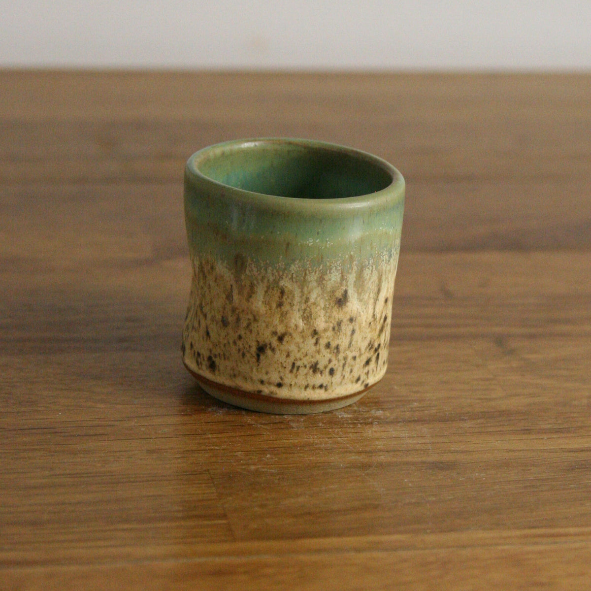 Handmade Woodland glaze espresso cup, thrown stoneware pottery by Emma Kathryn Pottery