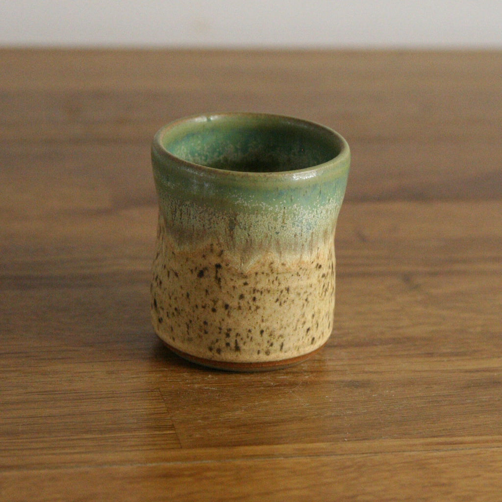 Handmade Woodland glaze espresso cup, thrown stoneware pottery by Emma Kathryn Pottery