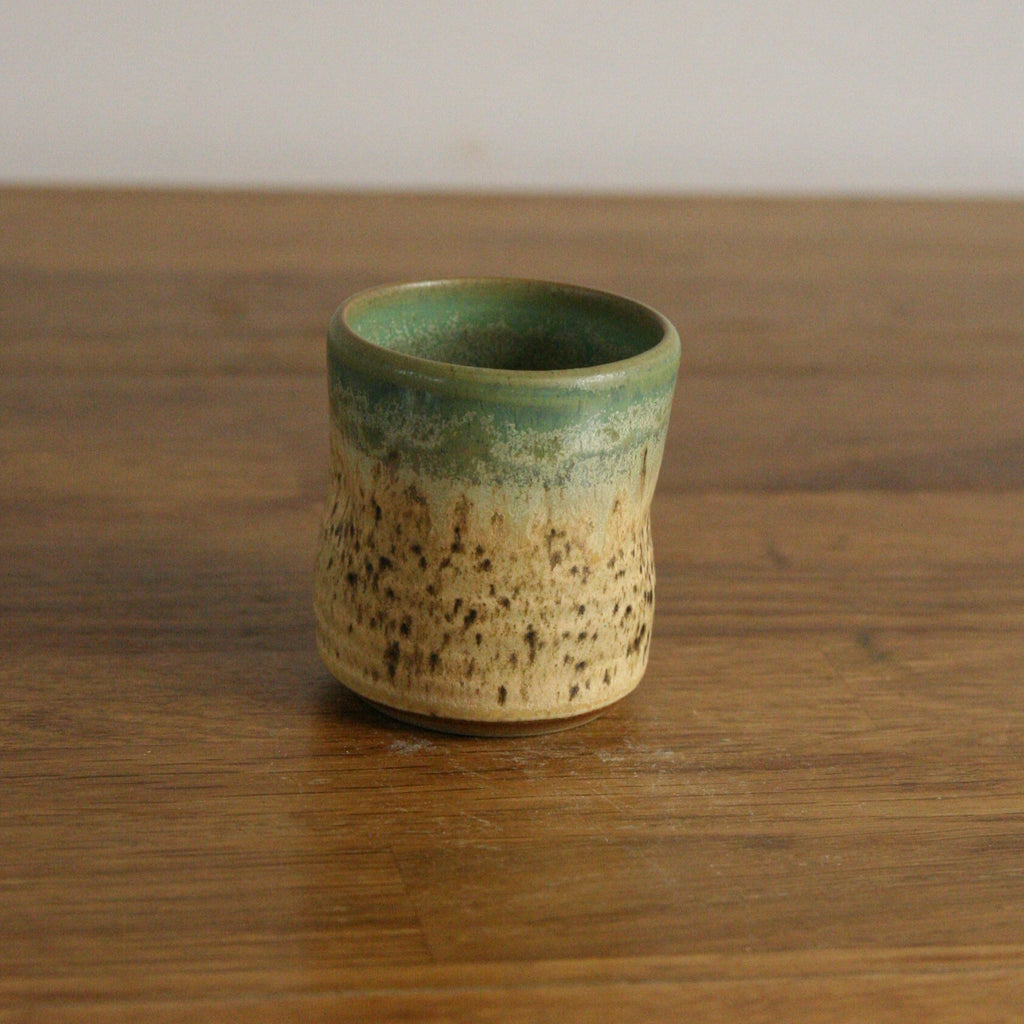Handmade Woodland glaze espresso cup, thrown stoneware pottery by Emma Kathryn Pottery
