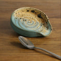 Handmade Sea Breeze glaze teaspoon rest, thrown stoneware pottery by Emma Kathryn Pottery