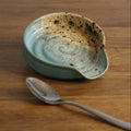 Handmade Sea Breeze glaze teaspoon rest, thrown stoneware pottery by Emma Kathryn Pottery