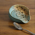 Handmade Sea Breeze glaze teaspoon rest, thrown stoneware pottery by Emma Kathryn Pottery