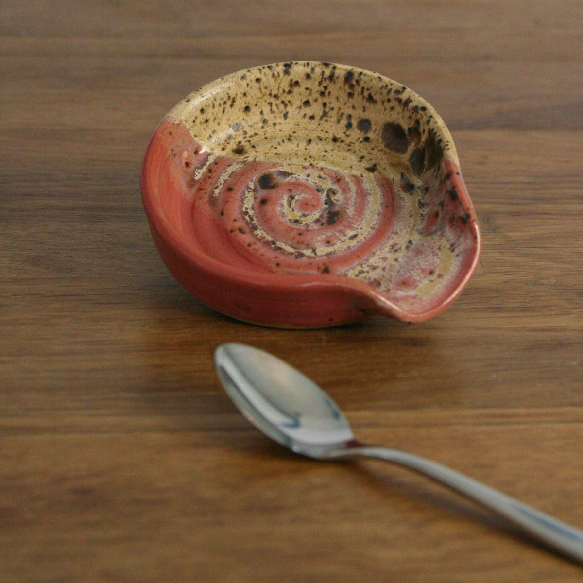 Handmade Pink Peony glaze teaspoon rest, thrown stoneware pottery by Emma Kathryn Pottery