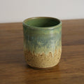 Handmade Woodland glaze thumb cup, thrown stoneware pottery by Emma Kathryn Pottery