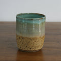 Handmade Sea Breeze glaze thumb cup, thrown stoneware pottery by Emma Kathryn Pottery