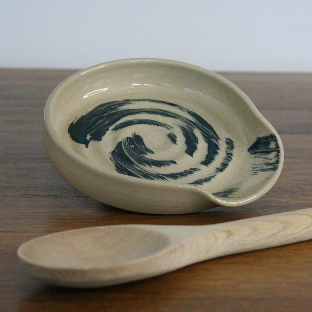 Handmade Makers Mark glaze spoon rest, thrown stoneware pottery by Emma Kathryn Pottery