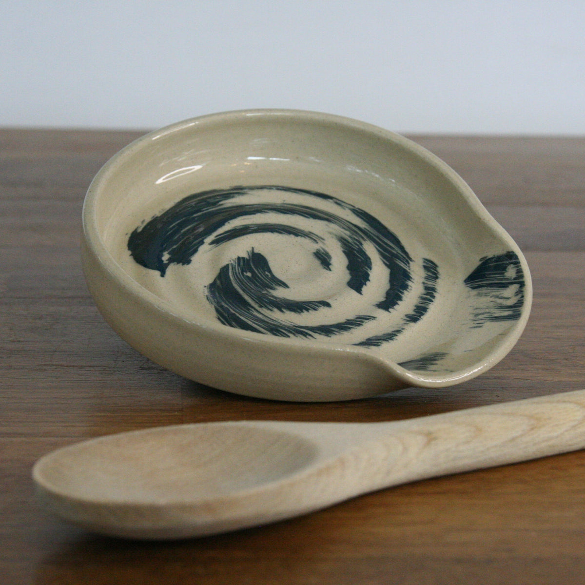 Handmade Makers Mark glaze spoon rest, thrown stoneware pottery by Emma Kathryn Pottery