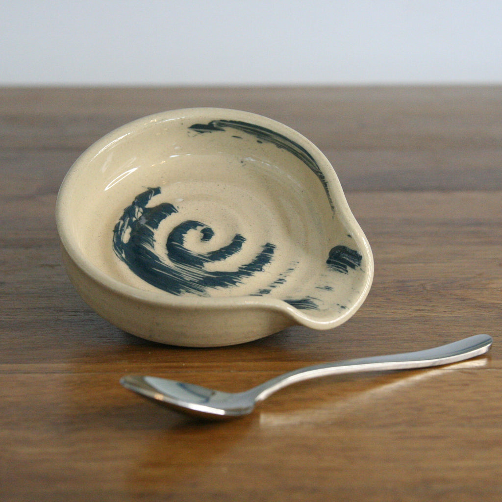 Handmade Makers Mark glaze teaspoon rest, thrown stoneware pottery by Emma Kathryn Pottery